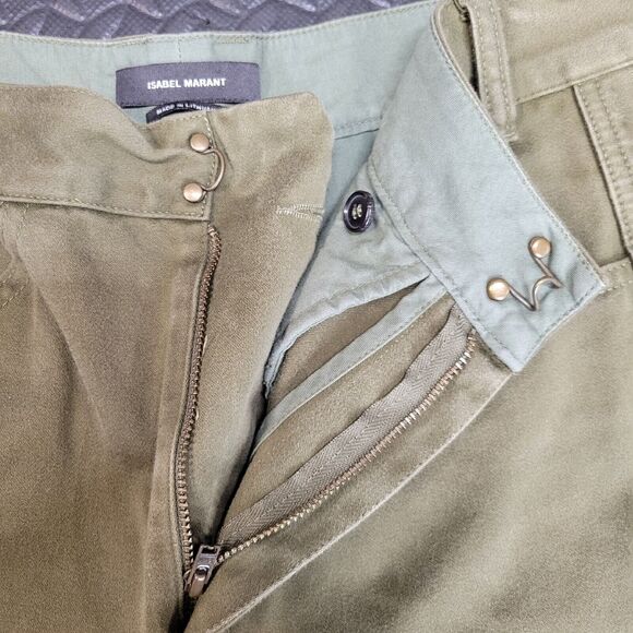 Isabel Marant "Jessie" Olive Green Crop Pants Lace Up Size 40 8 10 US Military - Picture 11 of 13